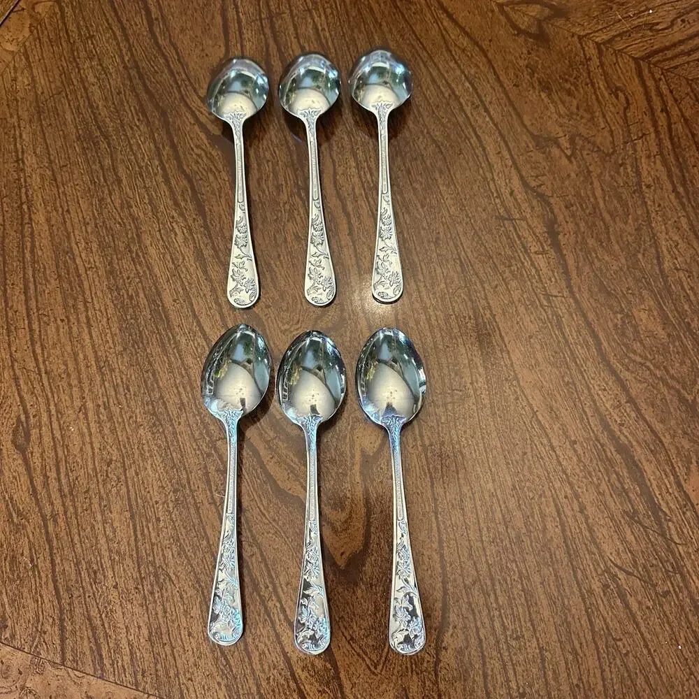 Reed & Barton QUEENS GARDEN Floral Stainless 6 pc Teaspoons Flatware